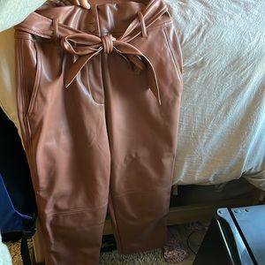 Brown paper bag leather pants